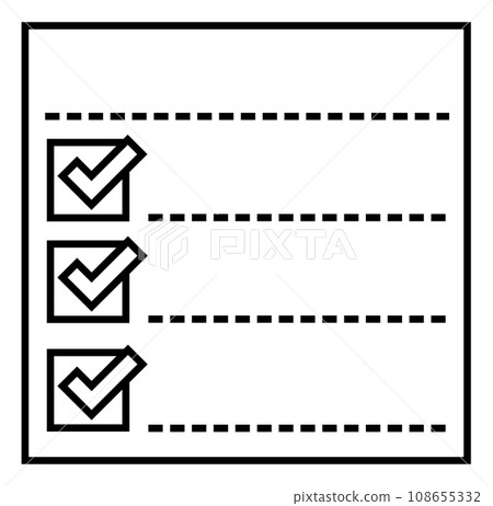 Style illustration of a survey or questionnaire marked with a check mark 108655332