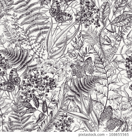 Seamless floral pattern with butterflies Seamless floral pattern with butterflies 108655565
