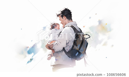 一個男人抱著嬰兒的插圖 AI 生成的圖像 108656606