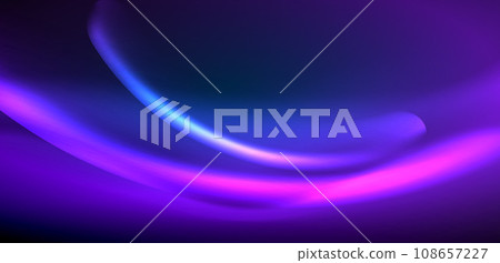 Dynamic waves in ethereal glow of neon lights. Concept merges fluidity of motion with vibrant allure of neon, crafting entrancing backdrop that embodies both vitality and futuristic sophistication 108657227