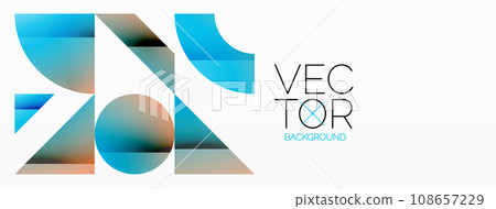 Dynamic abstract vector background. Harmonious fusion of circles, squares, and triangles. Geometric elements intertwine to create mesmerizing backdrop. Each shape contributes to kaleidoscope of forms Dynamic abstract vector background. Harmonious fusion of circles, squares, and triangles. Geometric elements intertwine to create mesmerizing backdrop. Each shape contributes to kaleidoscope of forms 108657229