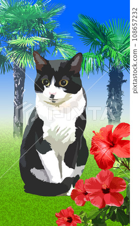 Smartphone wallpaper cat and flowers 108657232