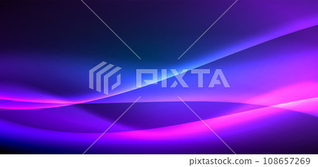 Dynamic waves in ethereal glow of neon lights. Concept merges fluidity of motion with vibrant allure of neon, crafting entrancing backdrop that embodies both vitality and futuristic sophistication Dynamic waves in ethereal glow of neon lights. Concept merges fluidity of motion with vibrant allure of neon, crafting entrancing backdrop that embodies both vitality and futuristic sophistication 108657269