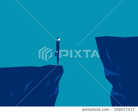 Standing on the edge of ravine thinking before making a decision. Business vector illustration 108657417