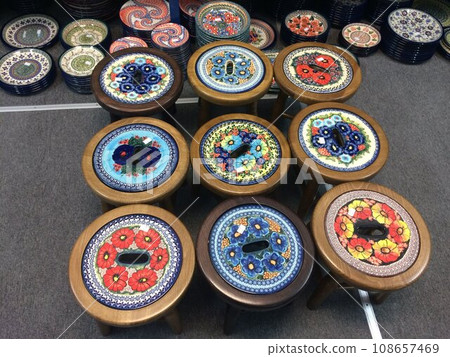 Chairs lined up at a Polish tableware shop 108657469