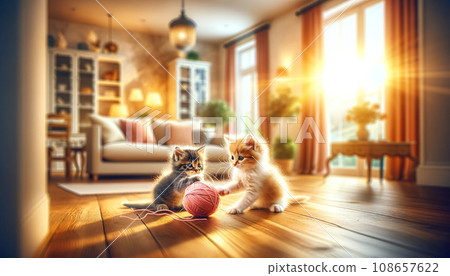 Two cute kittens are playing at home [AI image] 108657622