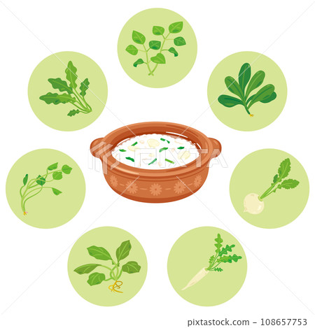 Nanakusa porridge and Nanakusa no text Nanakusa porridge and Nanakusa no text 108657753