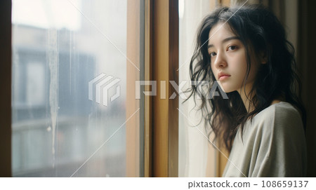 AI-generated image of a woman standing by the window AI-generated image of a woman standing by the window 108659137