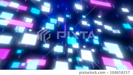Purple and blue energy squares and rectangles particles magic glowing hi-tech futuristic abstract background Purple and blue energy squares and rectangles particles magic glowing hi-tech futuristic abstract background 108659257