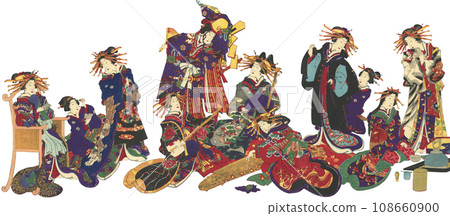 Ukiyo-e courtesan illustration 108660900