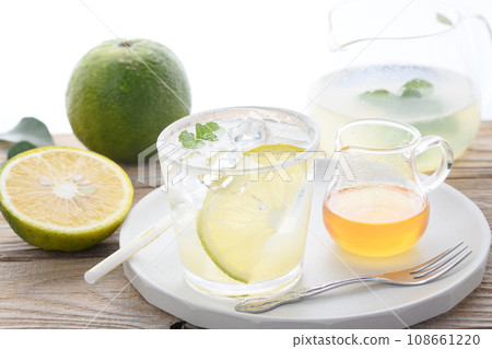 Homemade Jabara juice white background 108661220