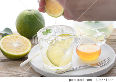 Homemade Jabara juice white background 108661222