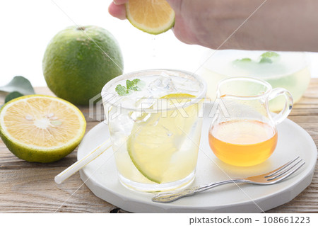 Homemade Jabara juice white background 108661223