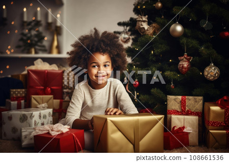 Happy Smiling Little Girl between Gifts Stock Photo - Image of