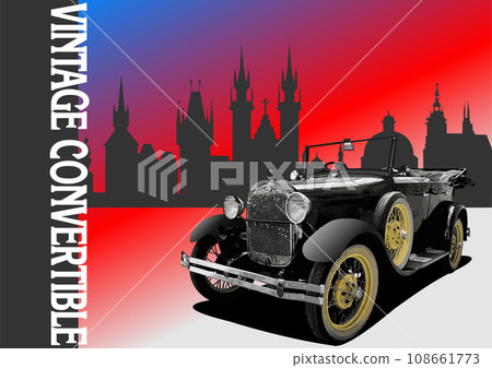Old rarity car on city background. Old rarity car on city background. 108661773