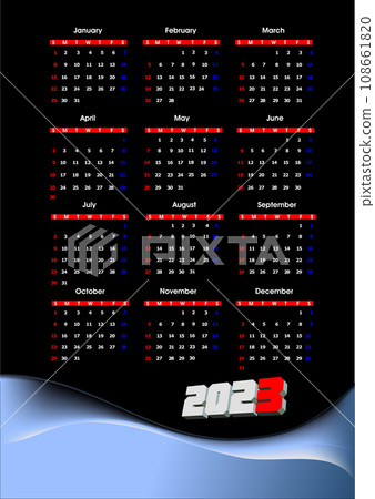2023 calendar. 3d vector colo 2023 calendar. 3d vector colo 108661820