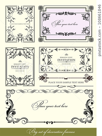 Set of black decorative frames. Can be used as invitation card. Set of black decorative frames. Can be used as invitation card. 108661846