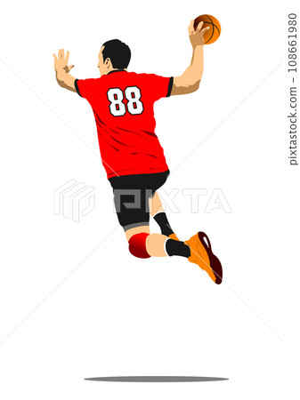 Handball player silhouette. 3d color vector Handball player silhouette. 3d color vector 108661980