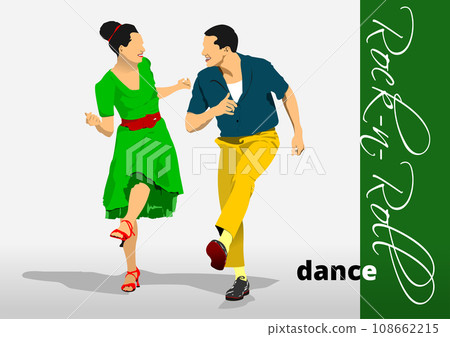 Lindy hop or rock-n-roll dance. Dance for rock-n-roll music. 3d vector illustration 108662215
