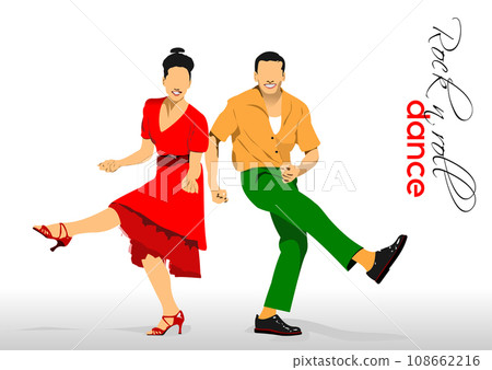 Lindy hop or rock-n-roll dance. Dance for rock-n-roll music. 3d vector illustration 108662216