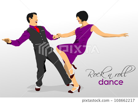 Lindy hop or rock-n-roll dance. Dance for rock-n-roll music. 3d vector illustration 108662217