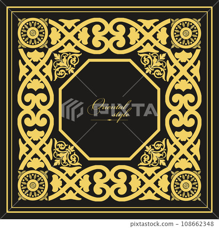 Gold ornament on dark background. Can be used as invitation card. Gold ornament on dark background. Can be used as invitation card. 108662348
