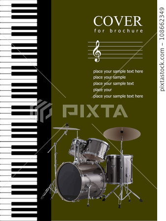 Cover with Musical instruments image. Drum music set. Cover with Musical instruments image. Drum music set. 108662349