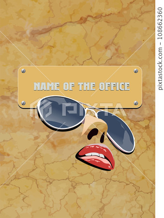 Abstract signboard of the office on marble texture background with sunglasses image. 3d vector color 108662360