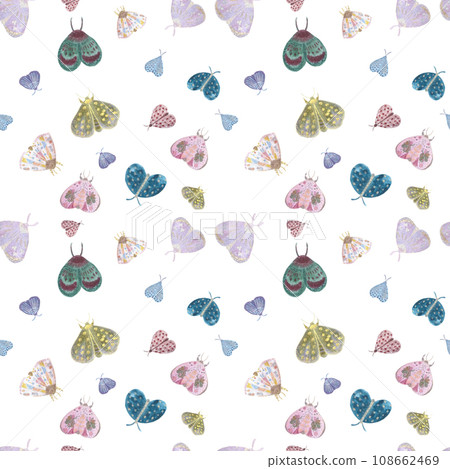Hand painted watercolor delicate moth pattern 108662469