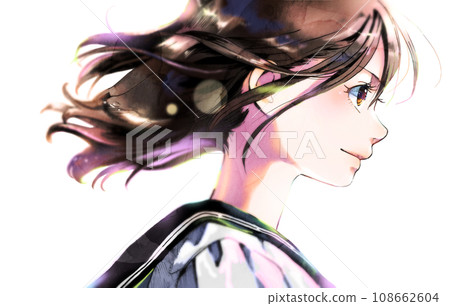 一名面向右側的女學生的個人資料插圖,顏色,無背景,季節性版本 一名面向右側的女學生的個人資料插圖,顏色,無背景,季節性版本 108662604