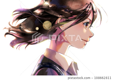 Profile illustration of a working woman facing right, no background, backlight, single person 108662811