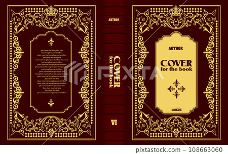 Ornate leather book cover and Old retro ornament frames. Royal Golden style design. Vintage Border to be printed on the covers of books. Vector illustration Ornate leather book cover and Old retro ornament frames. Royal Golden style design. Vintage Border to be printed on the covers of books. Vector illustration 108663060