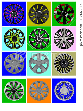 Decorative car wheel covers. Plate. Vector illustration 108663114