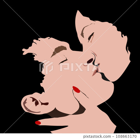 Image couple romantically kissing at black background. 3d vector illustration Image couple romantically kissing at black background. 3d vector illustration 108663170