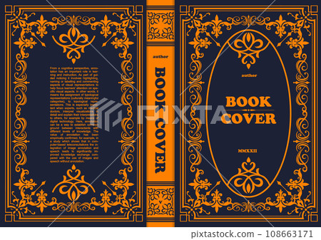 Ornate leather book cover and Old retro ornament frames. Royal Golden style design. Vintage Border to be printed on the covers of books. Vector illustration Ornate leather book cover and Old retro ornament frames. Royal Golden style design. Vintage Border to be printed on the covers of books. Vector illustration 108663171
