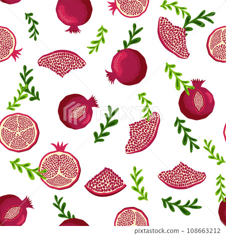 Pomegranate pattern, Happy and sweet New Year Shana Tova with pomegranates and seeds 108663212