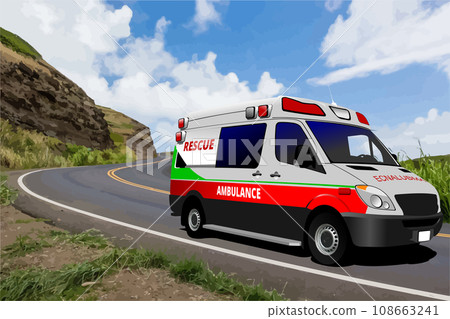 Modern ambulance van on the road. Vector Colored 3d illustration 108663241