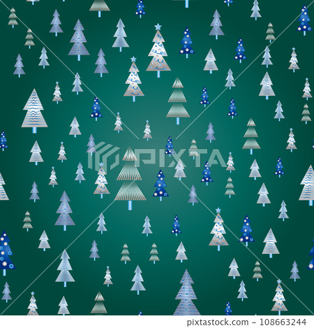 Winter forest scandinavian hand drawn seamless pattern. New Year, Christmas, holidays silver texture with Christmas 108663244