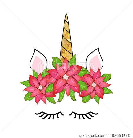 Cute unicorn head with flower crown. 108663258