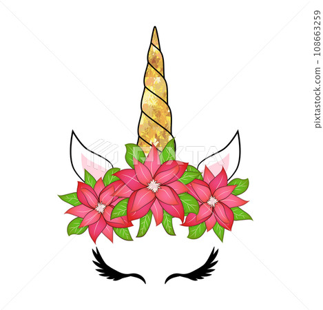 Cute unicorn head with flower crown. Cute unicorn head with flower crown. 108663259