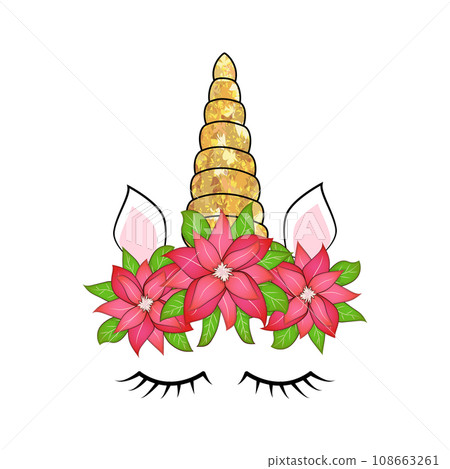 Cute unicorn head with flower crown. Cute unicorn head with flower crown. 108663261