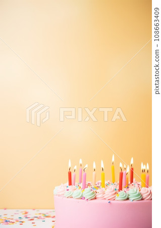 birthday holiday background, cakes with candles and copy space birthday holiday background, cakes with candles and copy space 108663409