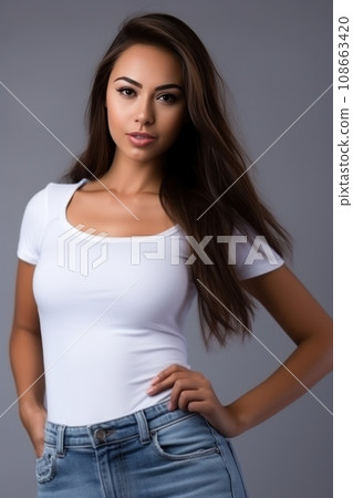 fashion model girl in jeans and white top fashion model girl in jeans and white top 108663420