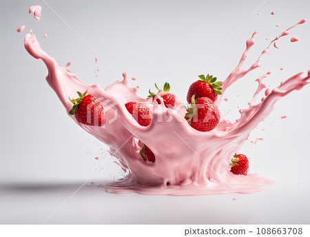 strawberry splashing into milk strawberry splashing into milk 108663708
