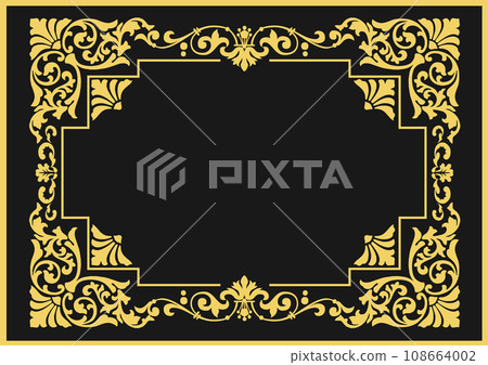Gold ornament on dark background. Can be used as invitation card. Vector illustration 108664002
