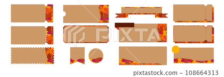 Beige and orange autumn leaves coupon vector icon design set (frame only) 108664313