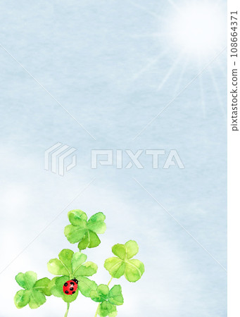 Summer greeting card with clover and ladybug painted in watercolor [hand-painted] 108664371