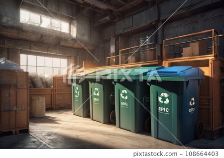 waste collection compartments by categories for recycling in european city street. AI 108664403