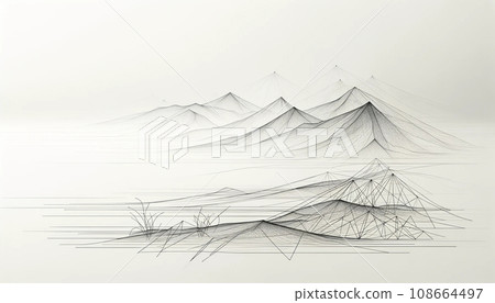 用線條繪製的抽象白色背景/風景 108664497