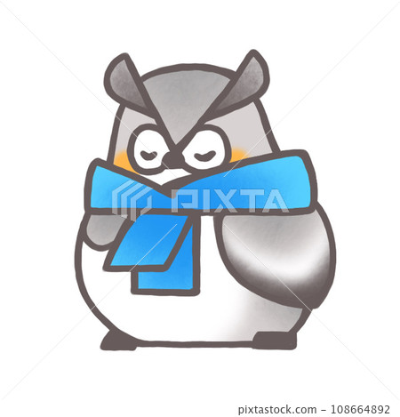 Horned owl wearing a muffler 108664892